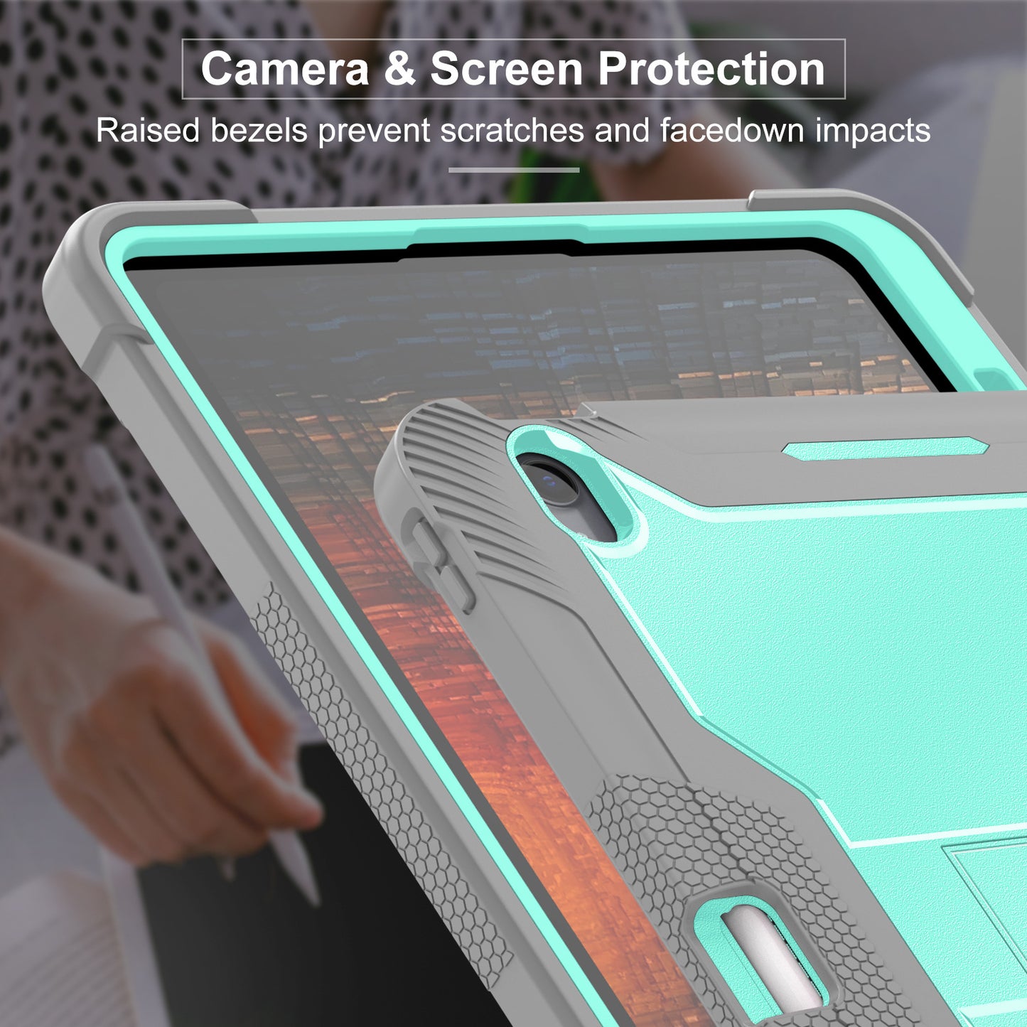 Bulk Buy Tablet Case For Samsung Galaxy Tab S10+ / S9 FE+ / S9+ Kickstand Silicone + PC Impact Protective Tablet Cover - Mint Green+Grey