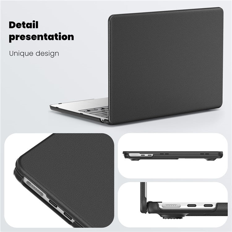 For Macbook Air 15 inch (2025) / (2024) / (2023) (M2 A2941 / M3 A3114) Laptop Case Anti-Slip PC+PU Leather Flip Cover - Black