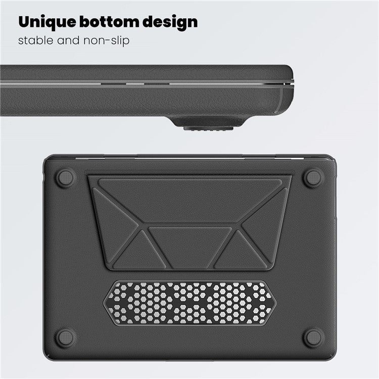 For Macbook Air 15 inch (2025) / (2024) / (2023) (M2 A2941 / M3 A3114) Laptop Case Anti-Slip PC+PU Leather Flip Cover - Grey