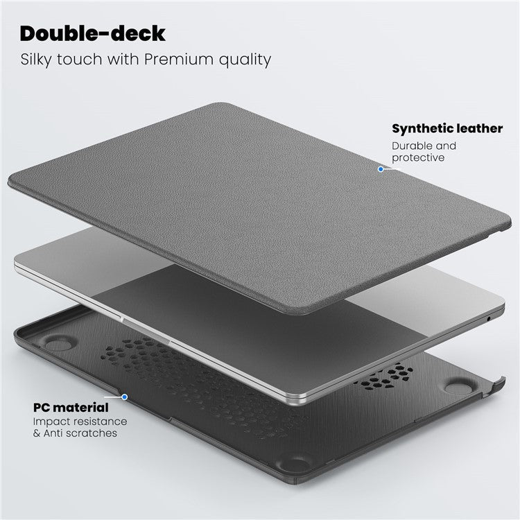 For Macbook Air 15 inch (2025) / (2024) / (2023) (M2 A2941 / M3 A3114) Laptop Case Anti-Slip PC+PU Leather Flip Cover - Grey