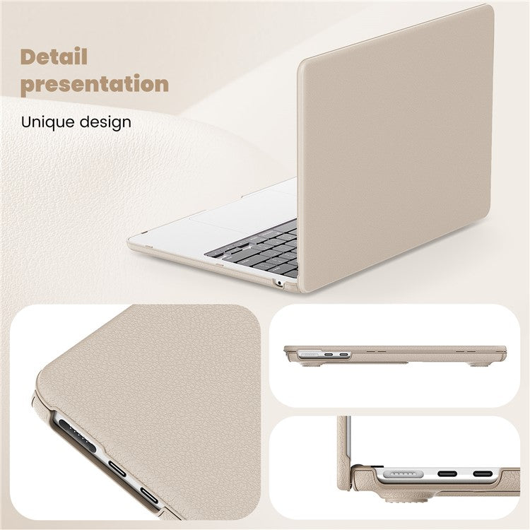 For Macbook Air 15 inch (2025) / (2024) / (2023) (M2 A2941 / M3 A3114) Laptop Case Anti-Slip PC+PU Leather Flip Cover - Gold
