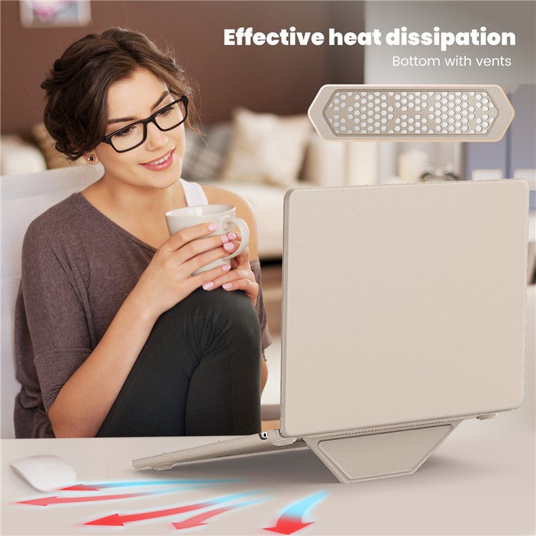 For Macbook Air 15 inch (2025) / (2024) / (2023) (M2 A2941 / M3 A3114) Laptop Case Anti-Slip PC+PU Leather Flip Cover - Gold