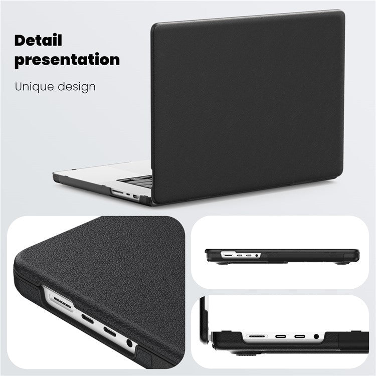 For MacBook Pro 16 inch (2024) / (2023) / (2021) A2485 M1 Pro / M1 Max / A2780 / M3 A2991 Laptop Case Anti-Slip PC+PU Leather Flip Cover - Black