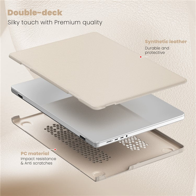 For MacBook Pro 16 inch (2024) / (2023) / (2021) A2485 M1 Pro / M1 Max / A2780 / M3 A2991 Laptop Case Anti-Slip PC+PU Leather Flip Cover - Gold