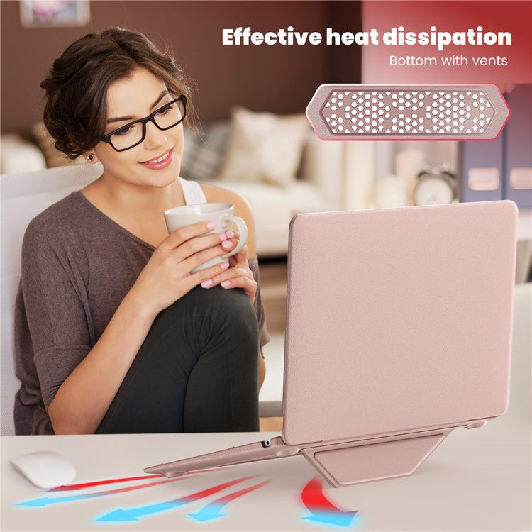 For MacBook Air 13 inch (2020) / (2018) A2337 M1 A2179 A1932 Laptop Case Anti-Slip PC+PU Leather Flip Cover - Pink