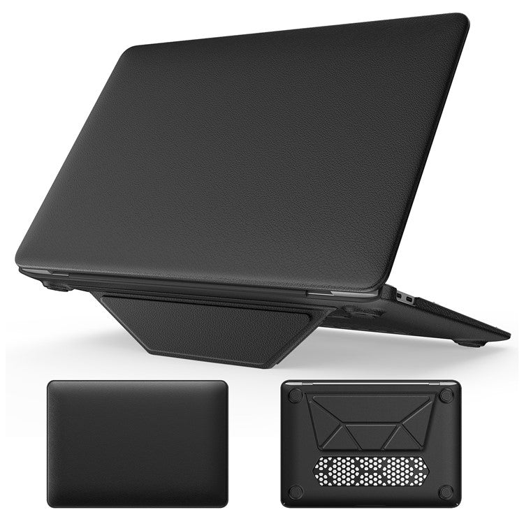 For MacBook Air 13 inch (2020) / (2018) A2337 M1 A2179 A1932 Laptop Case Anti-Slip PC+PU Leather Flip Cover - Black