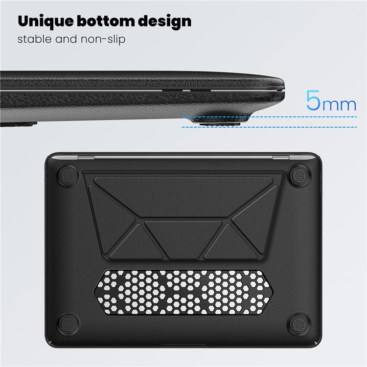 For MacBook Air 13 inch (2020) / (2018) A2337 M1 A2179 A1932 Laptop Case Anti-Slip PC+PU Leather Flip Cover - Black