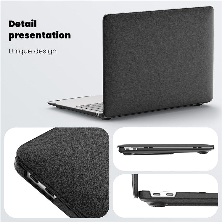 For MacBook Air 13 inch (2020) / (2018) A2337 M1 A2179 A1932 Laptop Case Anti-Slip PC+PU Leather Flip Cover - Black