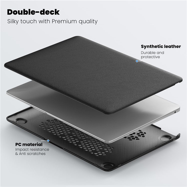 For MacBook Air 13 inch (2020) / (2018) A2337 M1 A2179 A1932 Laptop Case Anti-Slip PC+PU Leather Flip Cover - Black