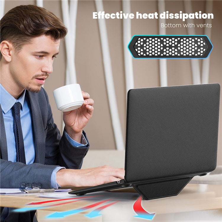 For MacBook Air 13 inch (2020) / (2018) A2337 M1 A2179 A1932 Laptop Case Anti-Slip PC+PU Leather Flip Cover - Black