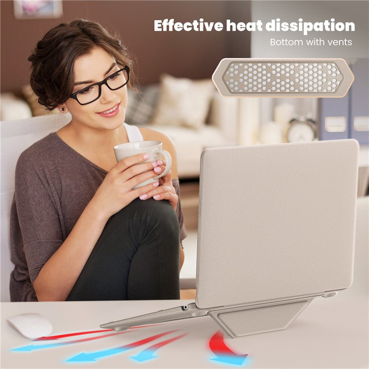 For MacBook Air 13 inch (2020) / (2018) A2337 M1 A2179 A1932 Laptop Case Anti-Slip PC+PU Leather Flip Cover - Gold