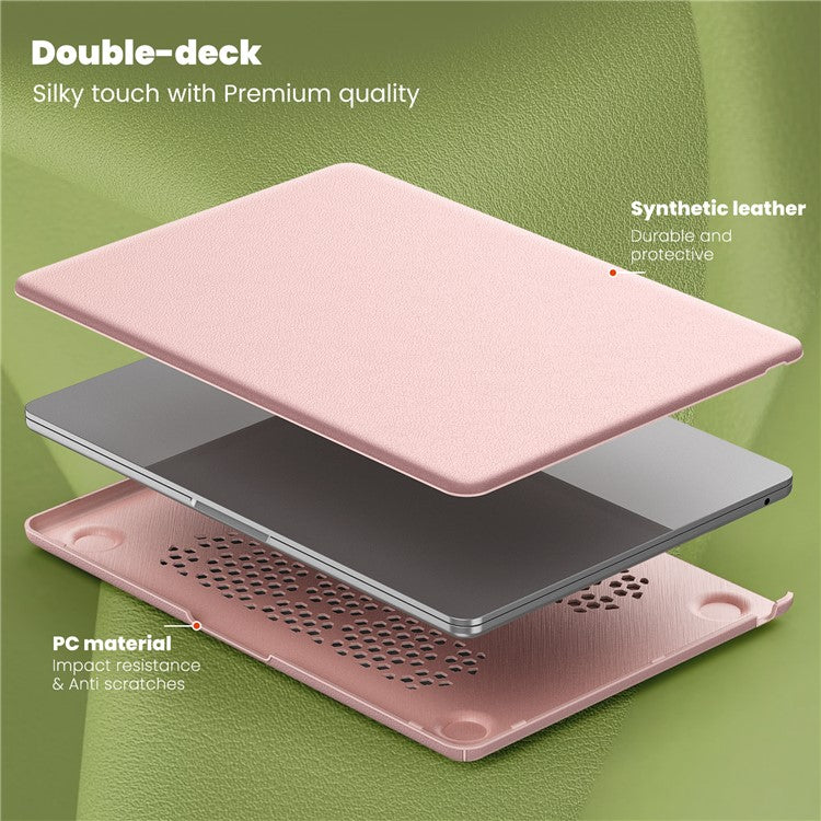 For MacBook Air 13 inch (2025) / (2024) M3 A3113 / (2022) M2 A2681 Laptop Case Anti-Slip PC+PU Leather Flip Cover - Pink