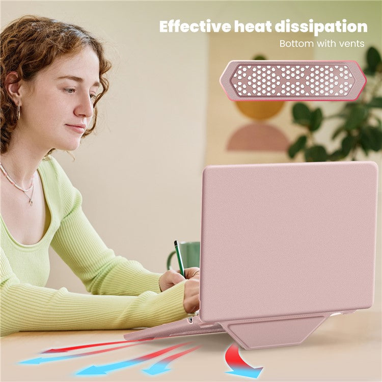 For MacBook Air 13 inch (2025) / (2024) M3 A3113 / (2022) M2 A2681 Laptop Case Anti-Slip PC+PU Leather Flip Cover - Pink