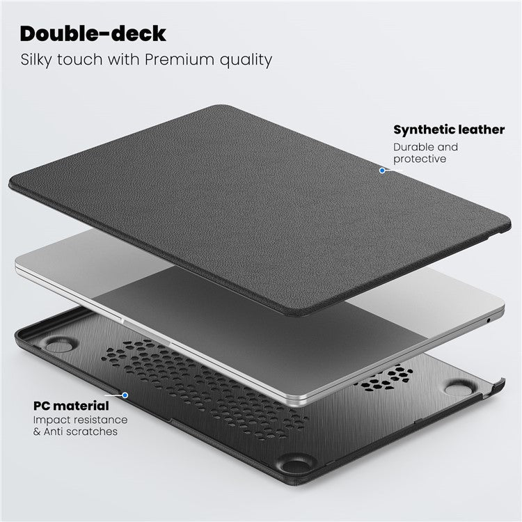 For MacBook Air 13 inch (2025) / (2024) M3 A3113 / (2022) M2 A2681 Laptop Case Anti-Slip PC+PU Leather Flip Cover - Black