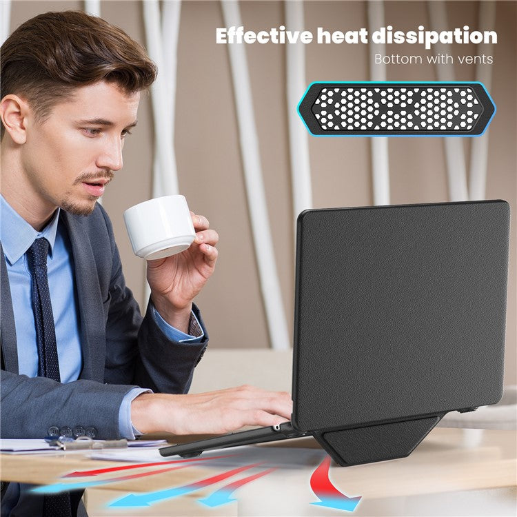 For MacBook Air 13 inch (2025) / (2024) M3 A3113 / (2022) M2 A2681 Laptop Case Anti-Slip PC+PU Leather Flip Cover - Black