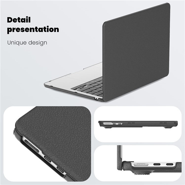 For MacBook Air 13 inch (2025) / (2024) M3 A3113 / (2022) M2 A2681 Laptop Case Anti-Slip PC+PU Leather Flip Cover - Grey