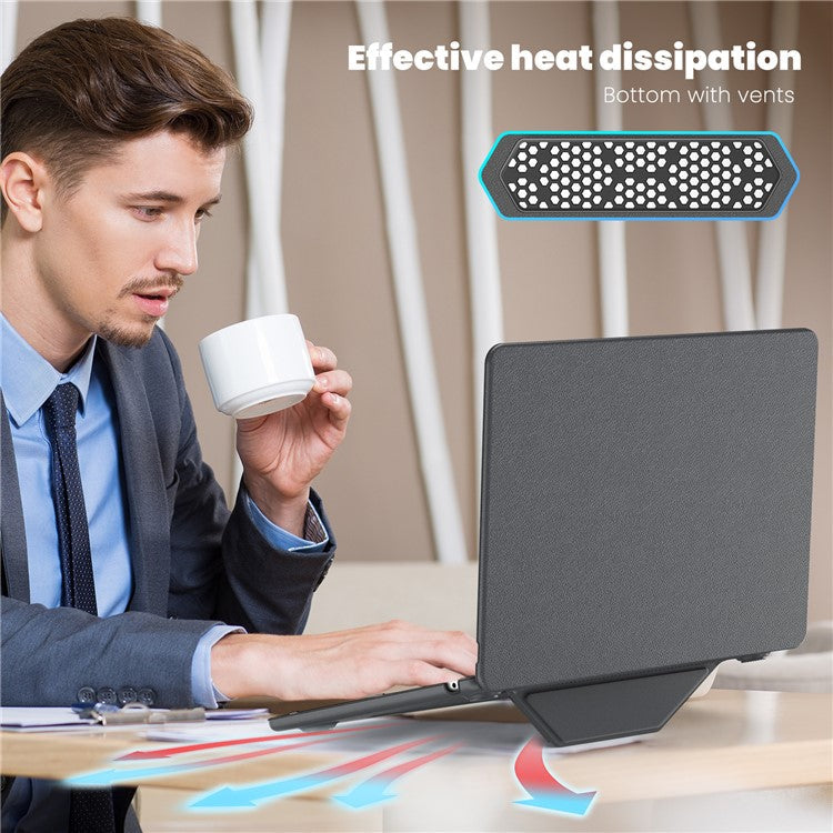 For MacBook Air 13 inch (2025) / (2024) M3 A3113 / (2022) M2 A2681 Laptop Case Anti-Slip PC+PU Leather Flip Cover - Grey