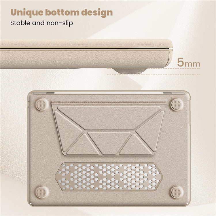 For MacBook Air 13 inch (2025) / (2024) M3 A3113 / (2022) M2 A2681 Laptop Case Anti-Slip PC+PU Leather Flip Cover - Gold