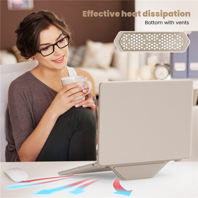 For MacBook Air 13 inch (2025) / (2024) M3 A3113 / (2022) M2 A2681 Laptop Case Anti-Slip PC+PU Leather Flip Cover - Gold