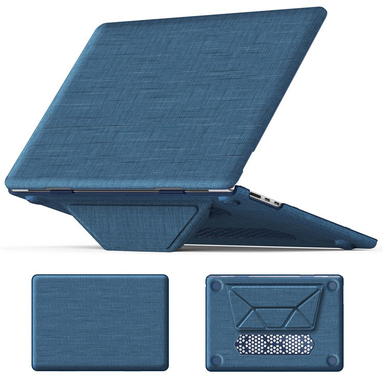 For Macbook Air 15 inch (2025) / (2024) M3 A3114 / (2023) M2 A2941 Laptop Case Anti-Slip PC+Cloth Flip Cover - Navy Blue