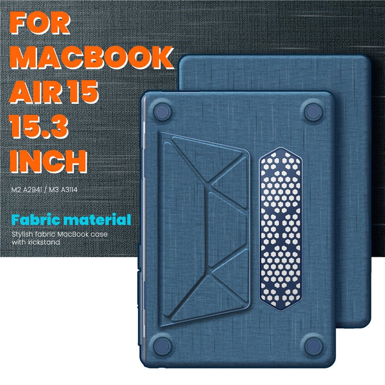 For Macbook Air 15 inch (2025) / (2024) M3 A3114 / (2023) M2 A2941 Laptop Case Anti-Slip PC+Cloth Flip Cover - Navy Blue