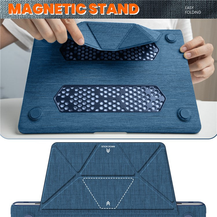 For Macbook Air 15 inch (2025) / (2024) M3 A3114 / (2023) M2 A2941 Laptop Case Anti-Slip PC+Cloth Flip Cover - Navy Blue