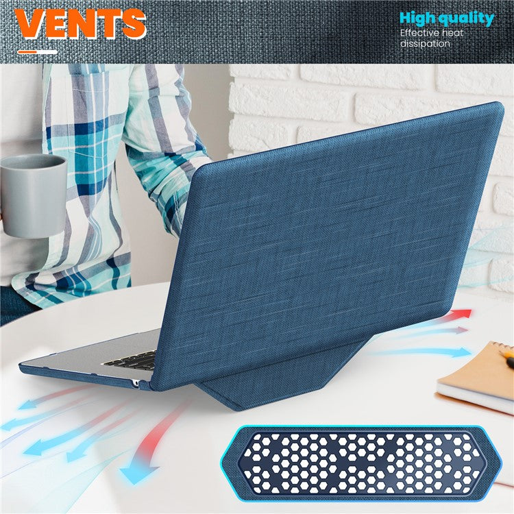 For Macbook Air 15 inch (2025) / (2024) M3 A3114 / (2023) M2 A2941 Laptop Case Anti-Slip PC+Cloth Flip Cover - Navy Blue