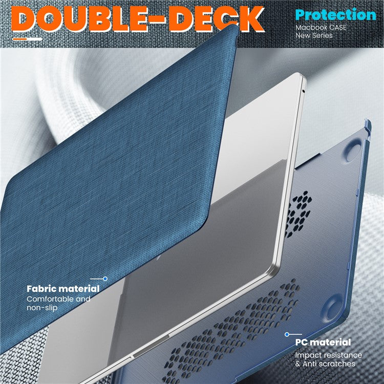 For Macbook Air 15 inch (2025) / (2024) M3 A3114 / (2023) M2 A2941 Laptop Case Anti-Slip PC+Cloth Flip Cover - Navy Blue