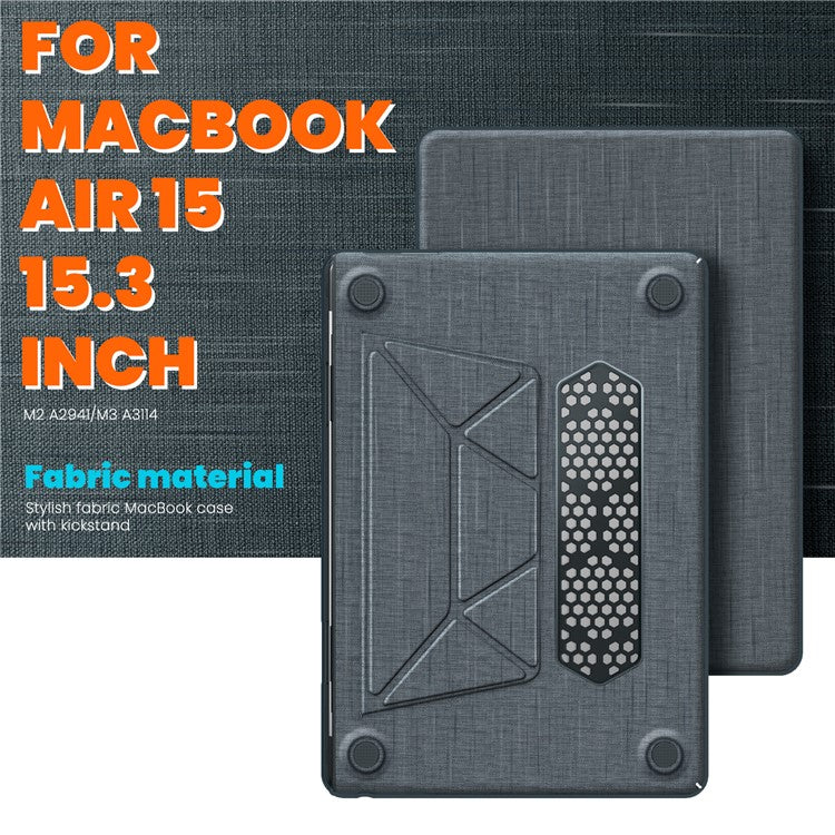 For Macbook Air 15 inch (2025) / (2024) M3 A3114 / (2023) M2 A2941 Laptop Case Anti-Slip PC+Cloth Flip Cover - Grey