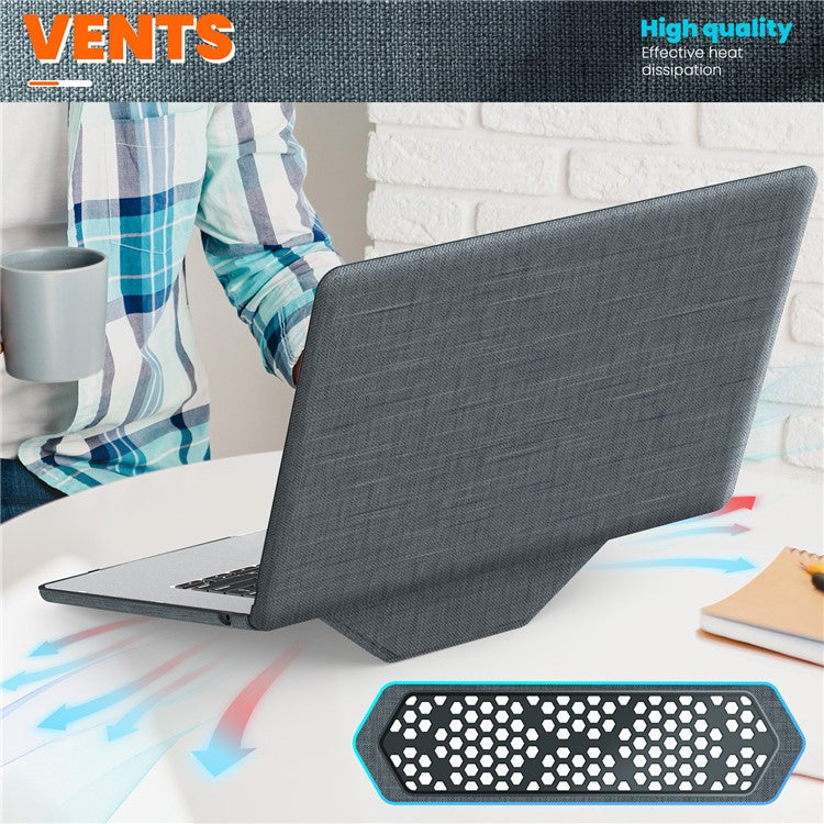 For Macbook Air 15 inch (2025) / (2024) M3 A3114 / (2023) M2 A2941 Laptop Case Anti-Slip PC+Cloth Flip Cover - Grey