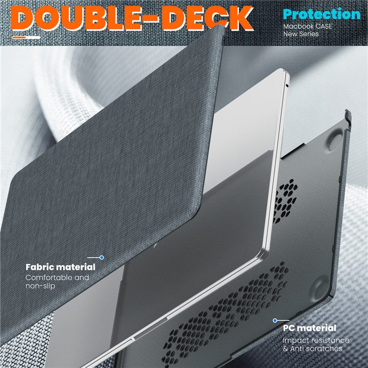 For Macbook Air 15 inch (2025) / (2024) M3 A3114 / (2023) M2 A2941 Laptop Case Anti-Slip PC+Cloth Flip Cover - Grey