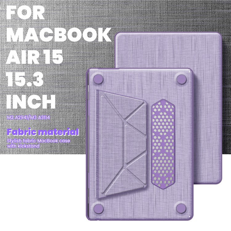 For Macbook Air 15 inch (2025) / (2024) M3 A3114 / (2023) M2 A2941 Laptop Case Anti-Slip PC+Cloth Flip Cover - Purple