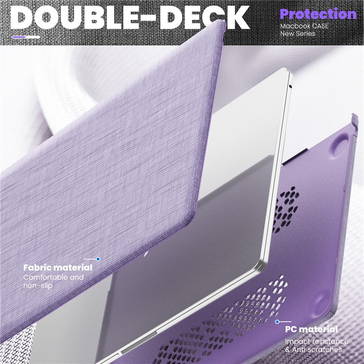 For Macbook Air 15 inch (2025) / (2024) M3 A3114 / (2023) M2 A2941 Laptop Case Anti-Slip PC+Cloth Flip Cover - Purple