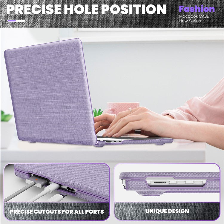 For Macbook Air 15 inch (2025) / (2024) M3 A3114 / (2023) M2 A2941 Laptop Case Anti-Slip PC+Cloth Flip Cover - Purple