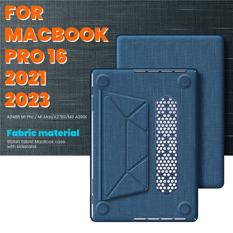 For MacBook Pro 16 inch (2024) / (2023) / (2021) A2485 M1 Pro  /  M1 Max / A2780 / M3 A2991 Laptop Case Anti-Slip PC+Cloth Flip Cover - Black