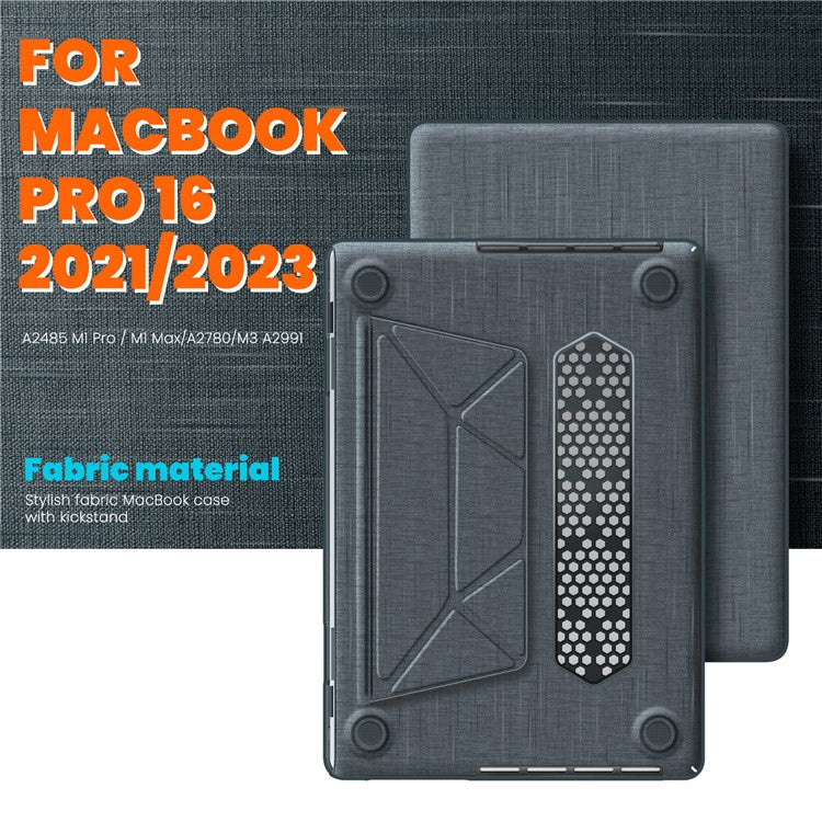 For MacBook Pro 16 inch (2024) / (2023) / (2021) A2485 M1 Pro  /  M1 Max / A2780 / M3 A2991 Laptop Case Anti-Slip PC+Cloth Flip Cover - Grey