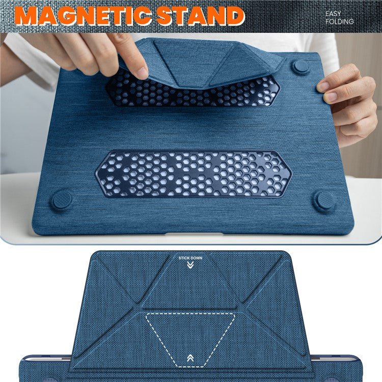 For MacBook Air 13 inch (2020) / (2018) A2337 M1 A2179 A1932 Laptop Case Anti-Slip PC+Cloth Flip Cover - Navy Blue