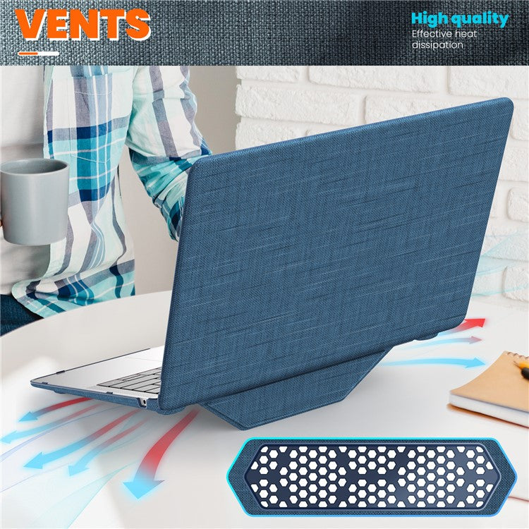 For MacBook Air 13 inch (2020) / (2018) A2337 M1 A2179 A1932 Laptop Case Anti-Slip PC+Cloth Flip Cover - Navy Blue