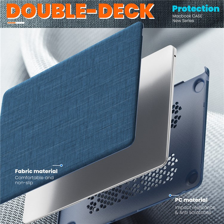 For MacBook Air 13 inch (2020) / (2018) A2337 M1 A2179 A1932 Laptop Case Anti-Slip PC+Cloth Flip Cover - Navy Blue