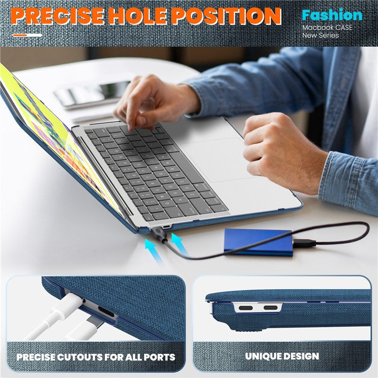 For MacBook Air 13 inch (2020) / (2018) A2337 M1 A2179 A1932 Laptop Case Anti-Slip PC+Cloth Flip Cover - Navy Blue