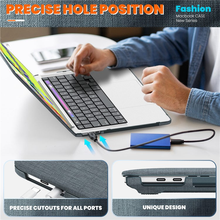 For MacBook Pro 13 inch (2022) / (2020) / (2018) A2338 M1 / M2 A2289 A2251 A2159 A1989 A1706 A1708 Laptop Case Anti-Slip PC+Cloth Flip Cover - Grey