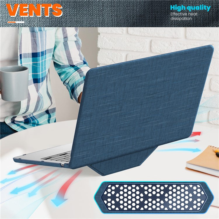 For MacBook Air 13 inch (2025) / (2024) M3 A3113 / (2022) M2 A2681 Laptop Case Anti-Slip PC+Cloth Flip Cover - Navy Blue