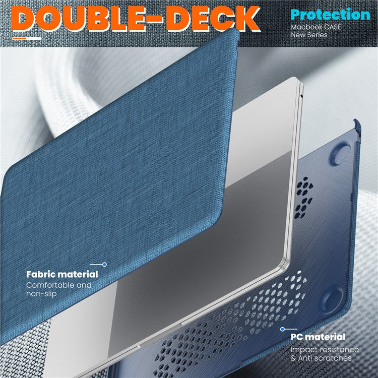 For MacBook Air 13 inch (2025) / (2024) M3 A3113 / (2022) M2 A2681 Laptop Case Anti-Slip PC+Cloth Flip Cover - Navy Blue