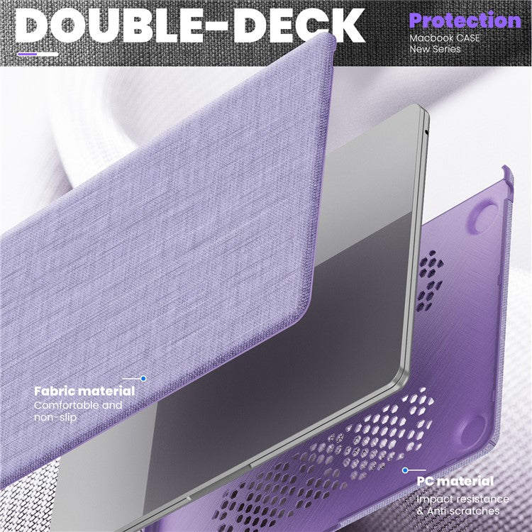 For MacBook Air 13 inch (2025) / (2024) M3 A3113 / (2022) M2 A2681 Laptop Case Anti-Slip PC+Cloth Flip Cover - Purple