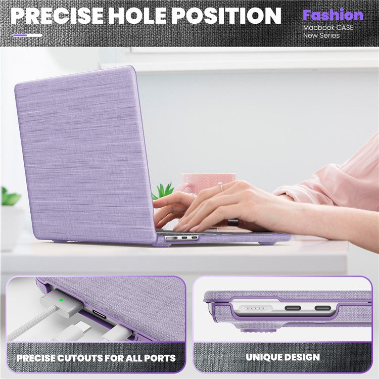 For MacBook Air 13 inch (2025) / (2024) M3 A3113 / (2022) M2 A2681 Laptop Case Anti-Slip PC+Cloth Flip Cover - Purple