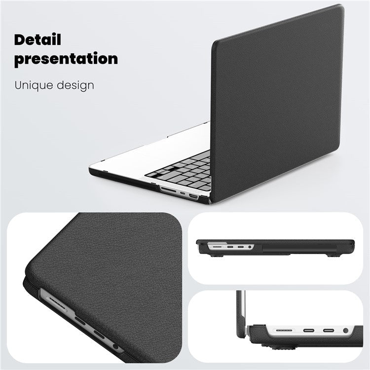 For MacBook Pro 14 inch (2023) / (2021) A2442 M1 Pro / M1 Max / A2779 / M3 A2918 A2992 Laptop Case Anti-Slip PC+PU Leather Flip Cover - Black