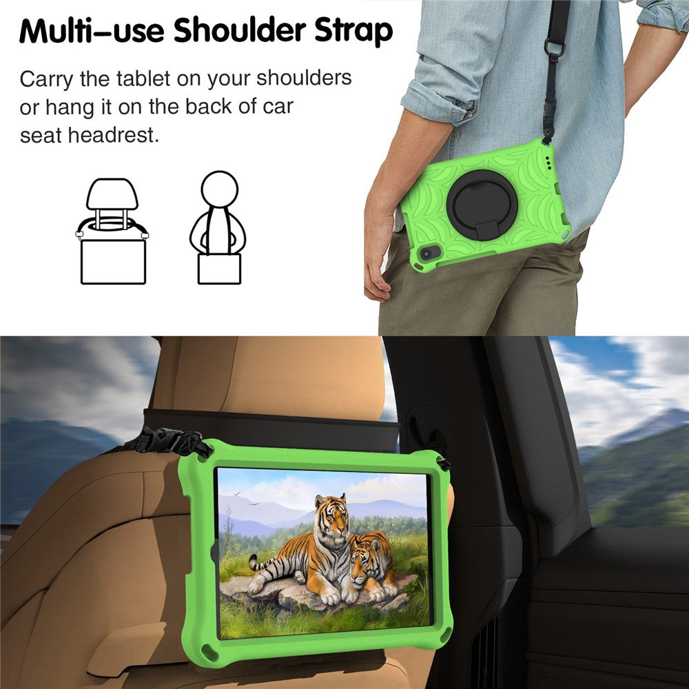 For Lenovo Tab M8 TB-8505/TB-8705/TB-8506 (2021) Shockproof EVA Case Anti-Scratch Protective Cover Kickstand Tablet Case with Shoulder Strap - Green