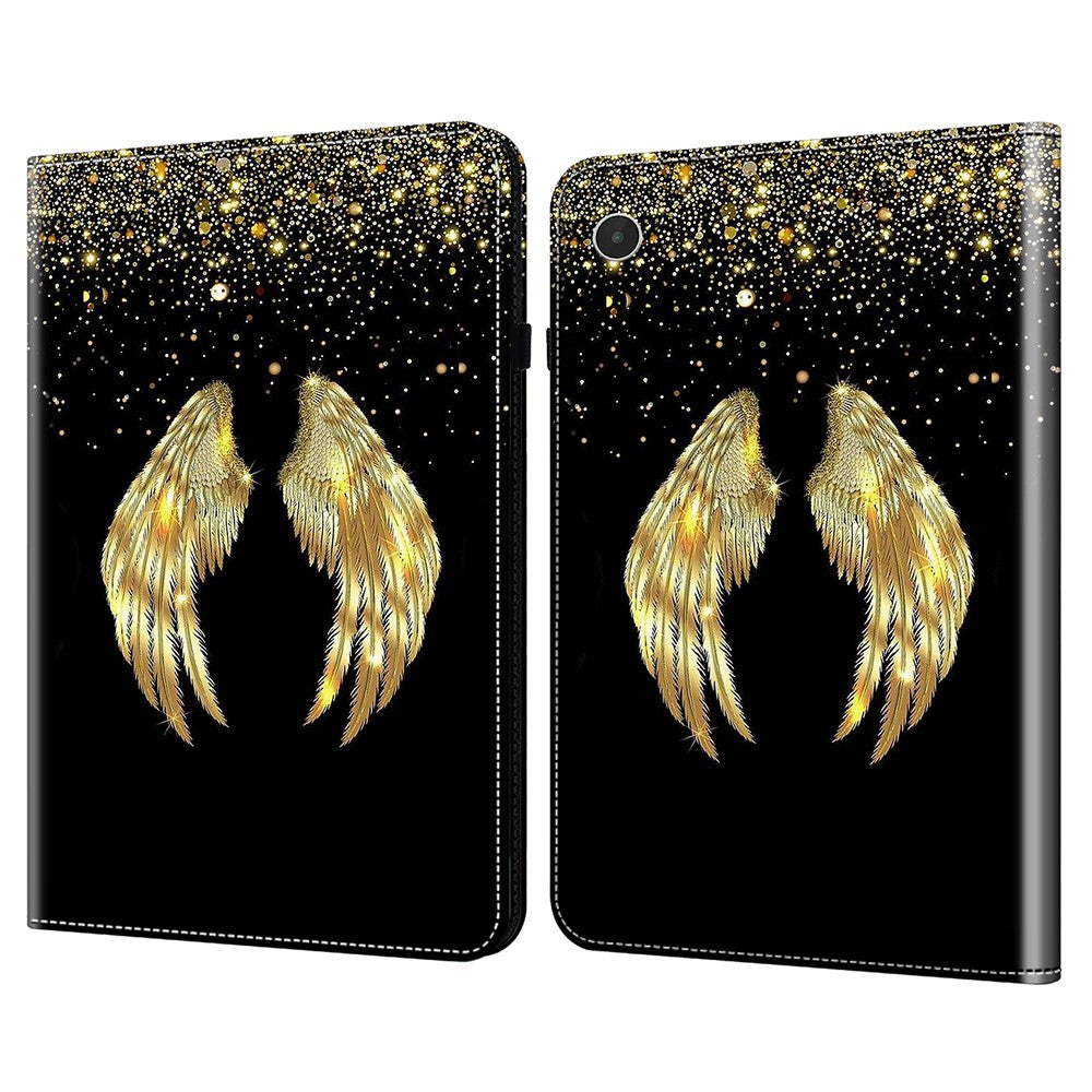 For Lenovo Tab Plus Case Flip Stand Leather Tablet Cover Pattern Printed - Gold Wings