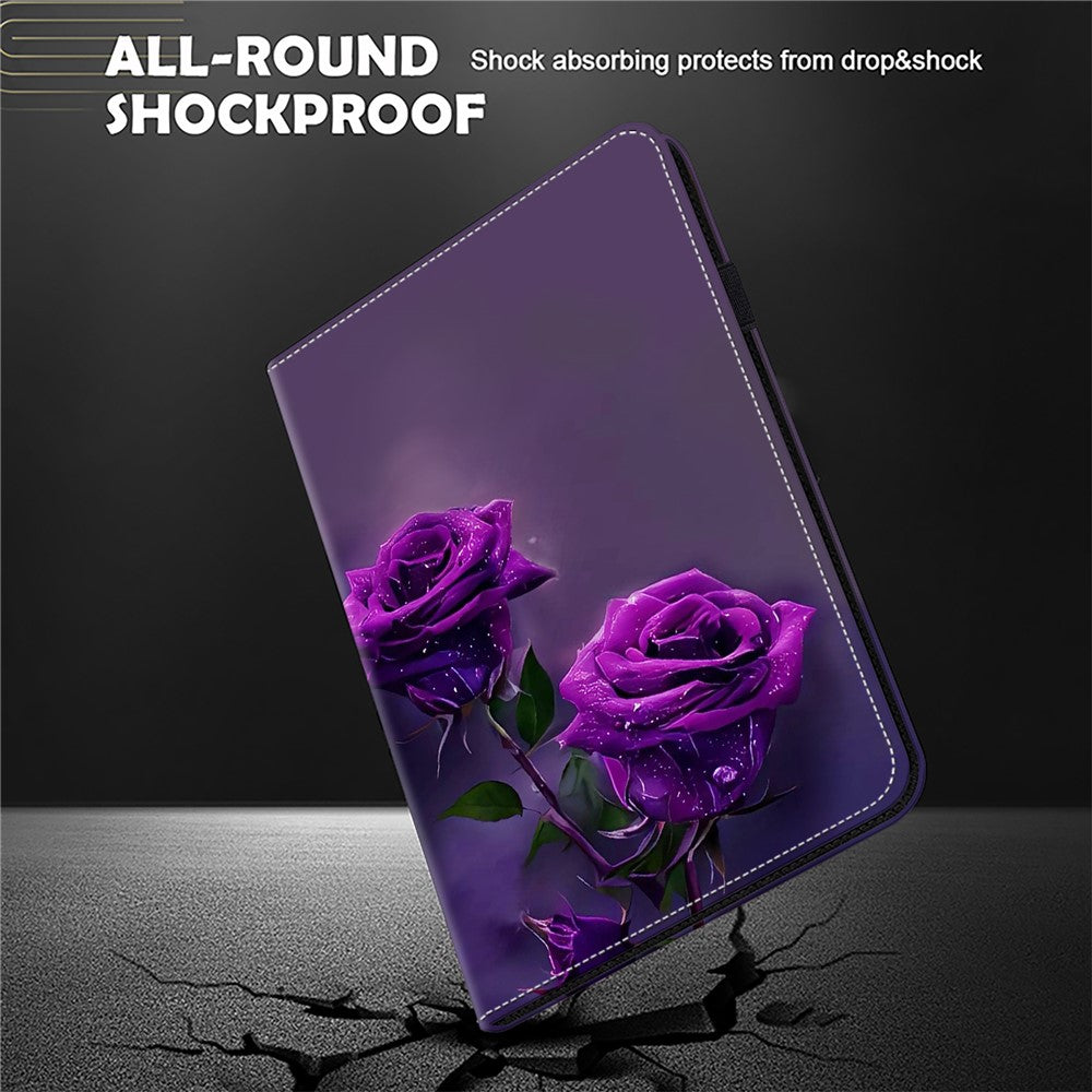For Lenovo Tab Plus Case Flip Stand Leather Tablet Cover Pattern Printed - Purple Rose