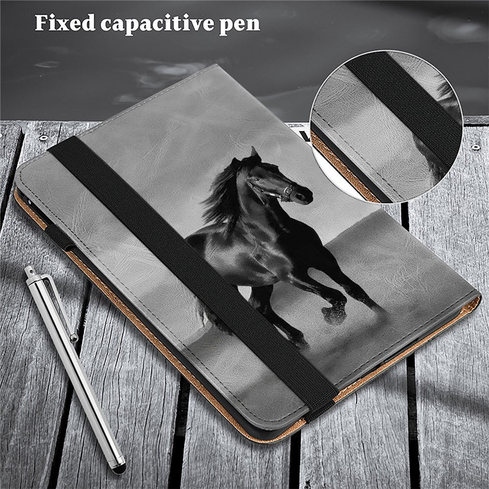 For Lenovo Tab Plus Case Flip Stand Leather Tablet Cover Pattern Printed - Black Horse